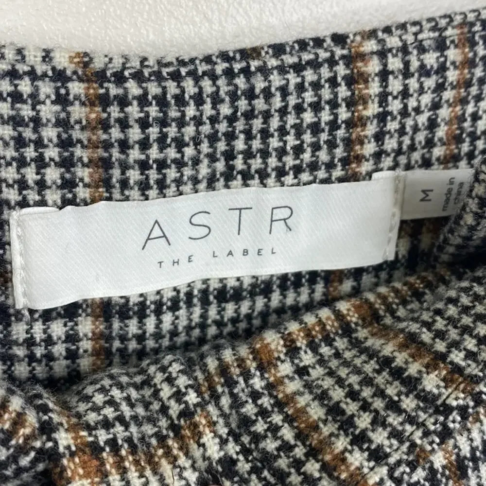 ASTR The Label Plaid Tie Waist Trousers Black Brown High Rise Tapered Pants M